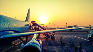 airplane at sunset